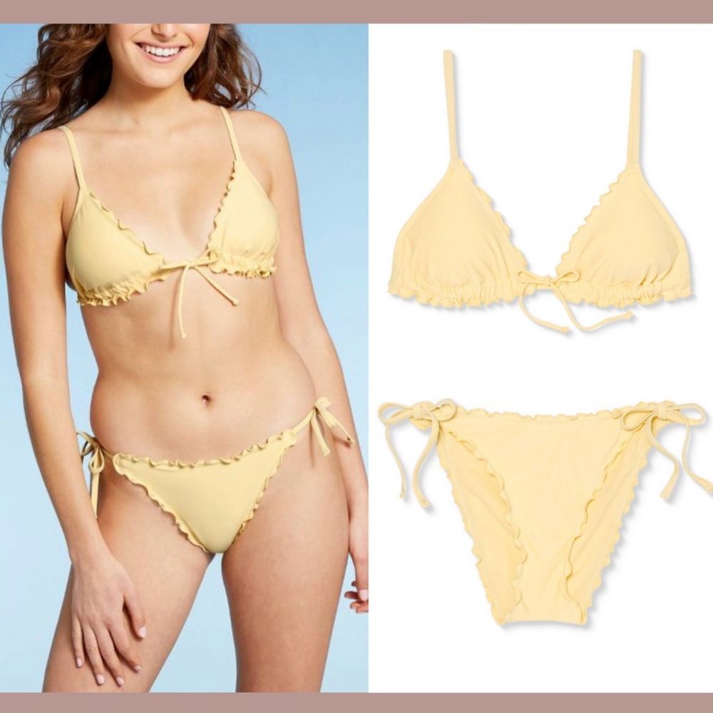 NWD Xhilaration [ Medium 4-6] Ruffle‎ Triangle Top + High Leg Bikini Bottom